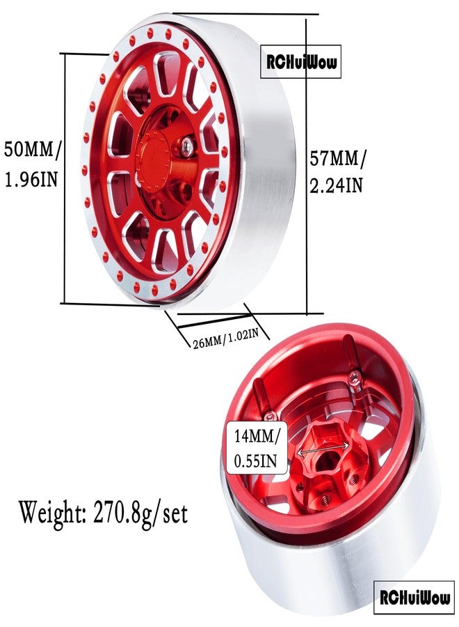 جنوط عجلات RCHuiWow RC مقاس 1.9 بوصة بنظام Beadlock لسيارات الزحف بمقياس 1/10 من طراز TRX-4 SCX10 SCX10 II 90046 SCX10 III D90، جنوط عجلات ألومنيوم شديدة التحمل، 4 قطع، لون أحمر - Image 4